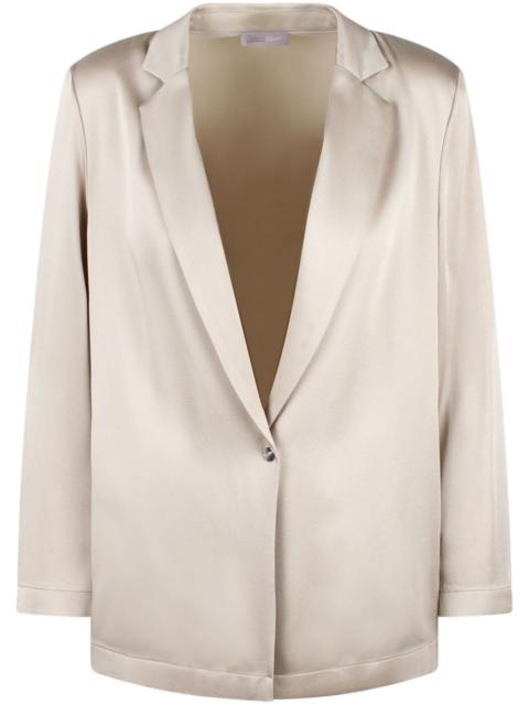 single-button satin blazer