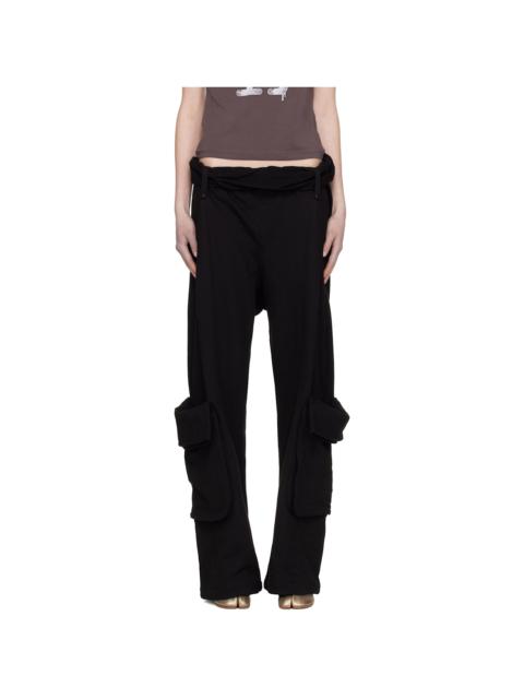Black Rolled Waist Sweat Cargo Pants