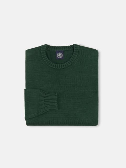 GREEN FINE KNIT COTTON CREWNECK SWEATER - TRIM FIT