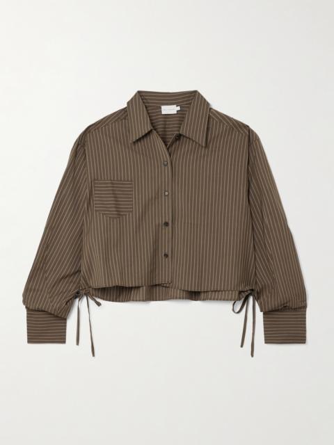 Cropped Tie-detailed Pinstriped Wool Shirt