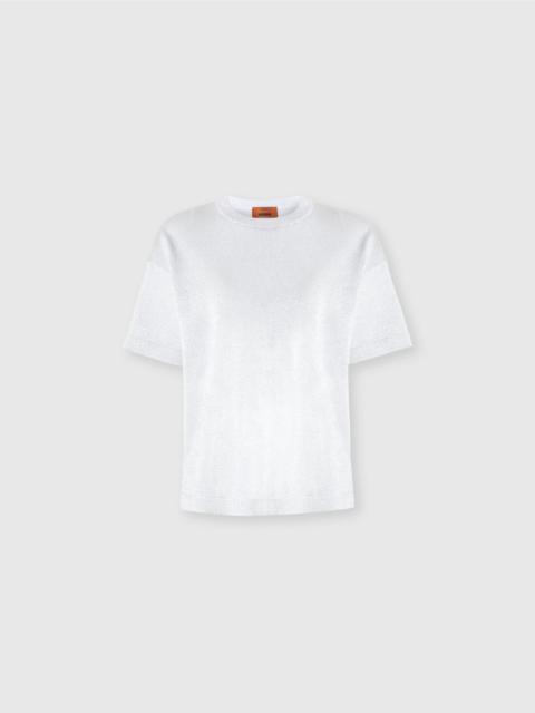 Oversized crewneck sweater in lamé viscose with whetstone sleeves