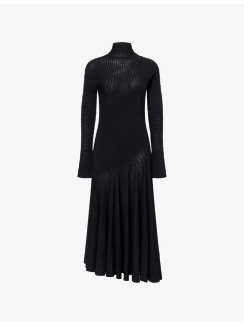 Twisted High-Neck Wool-Blend Midi Dress