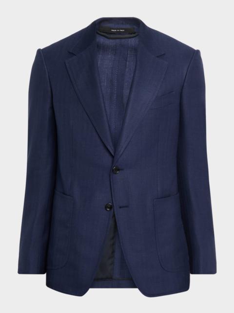 Men's Shelton Wool, Silk and Linen Herringbone Single-Breasted Sport Coat