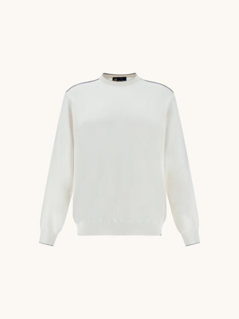 CREW‑NECK SWEATER IN SILK AND COTTON WITH AQUALEATHER SUEDE DETAILS