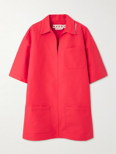 Oversized Embroidered Cotton Mini Dress