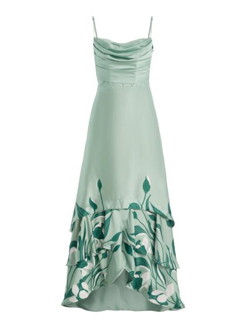Exclusive Floreada Tulip-Printed Satin Maxi Dress green