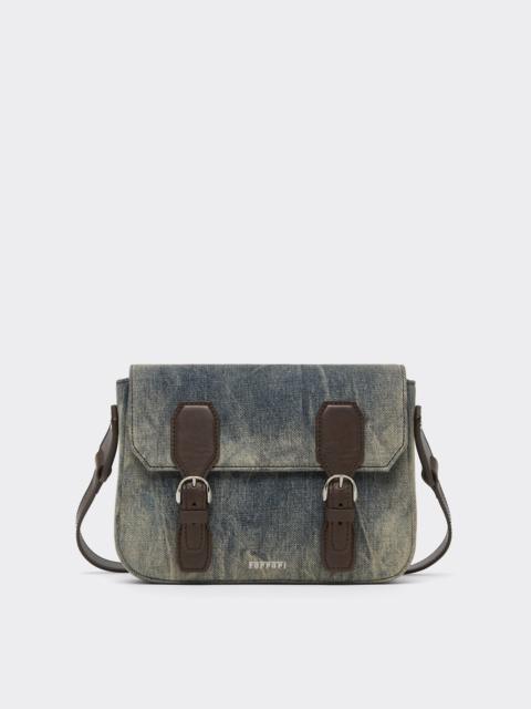 Messenger bag in acid-washed denim