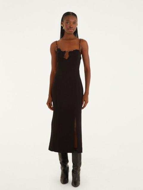 Black Beaded Neckline Sleeveless Midi Dress