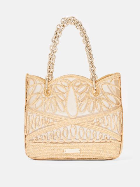 Kahlo Mini logo raffia tote bag