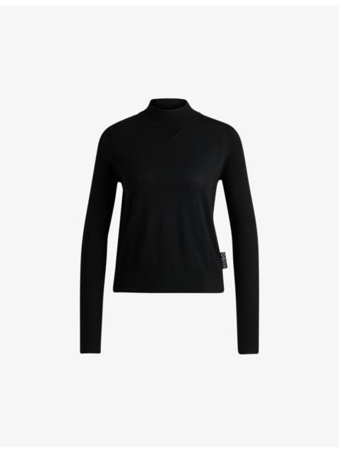 High-neck logo-tab wool jumper