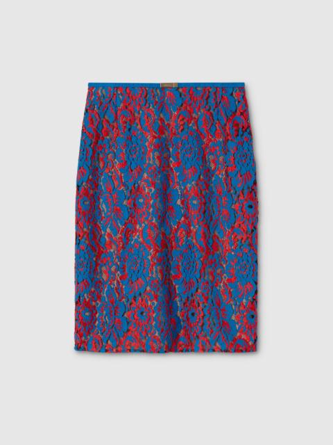 Floral lace wool skirt