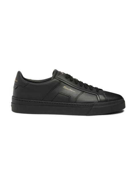 Men’s black leather double buckle sneaker