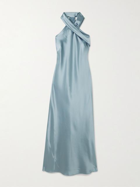Pandora satin halterneck midi dress Light blue
