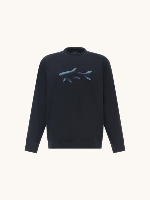 SWEATSHIRT IN ACTIVE FLEECE COTTON WITH SHARK PRINT