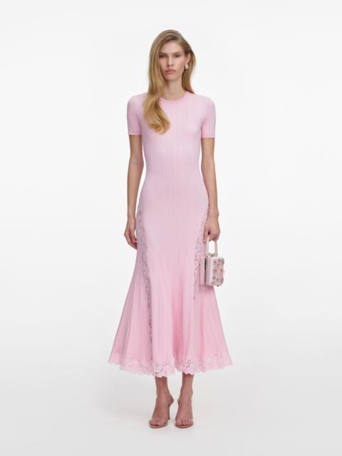 Pink Knit Lace Insert Midi Dress