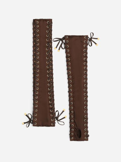 Satin gloves with eyelet detailing