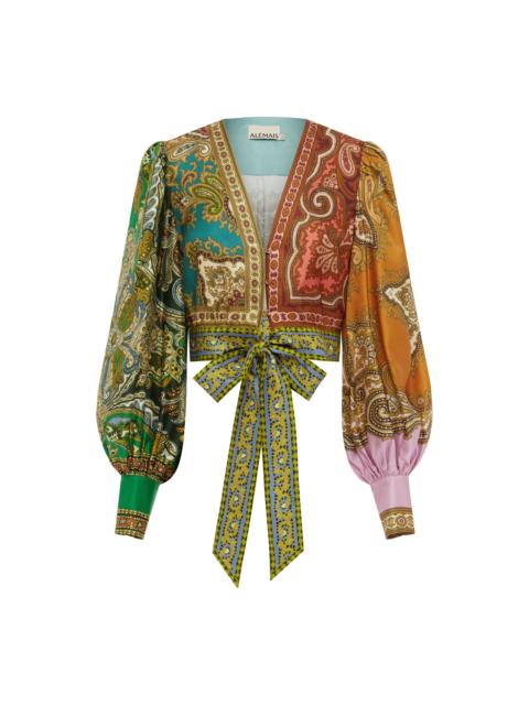 Clemenza Spliced Crop Silk Blouse