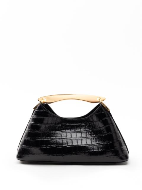 Mini Boomerang Croco Embossed Leather Black