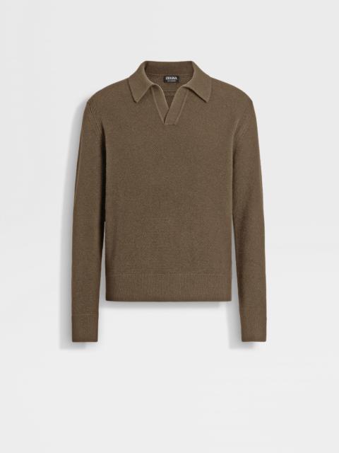 DARK KHAKI MÉLANGE OASI CASHMERE POLO SHIRT