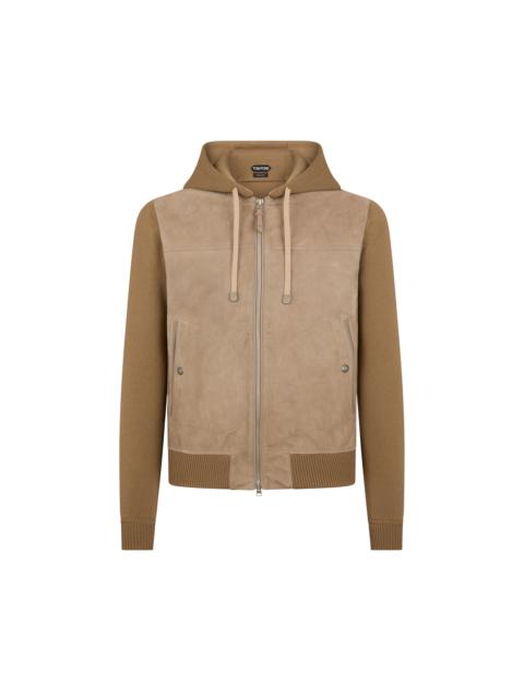 SUEDE FRONT WOOL ZIP HOODIE