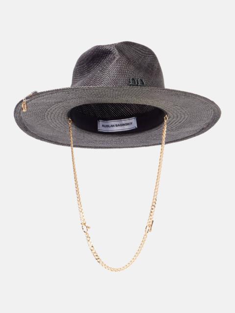 Logo chain-detail straw fedora