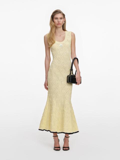 Yellow Pointelle Knit Midi Dress