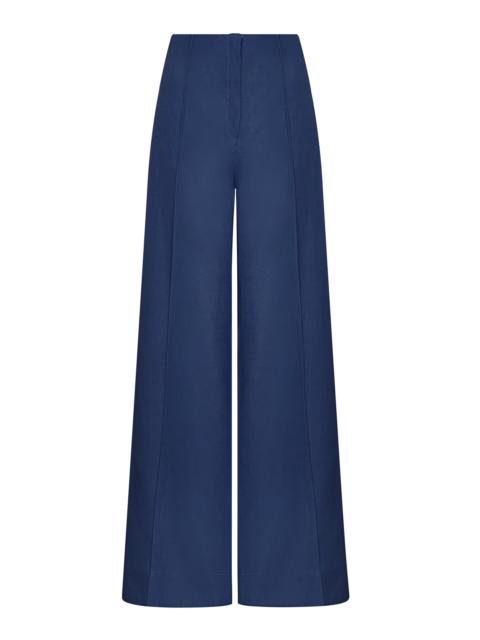 La Vida Es Pintucked Linen Wide-Leg Pants blue