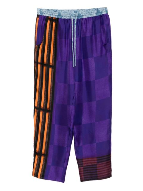 striped checked silk trousers