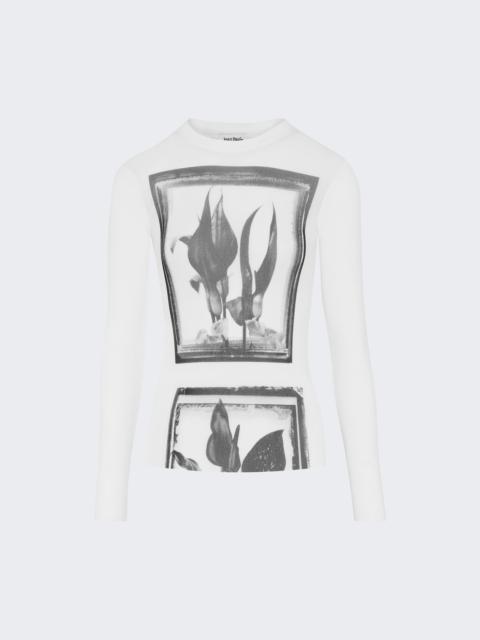 Flowers Cadres Mesh Long Sleeve Top White