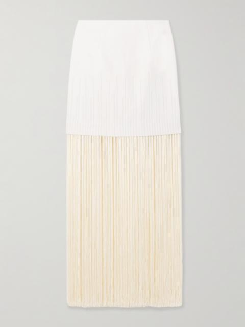 Aurora Stutil Fringed Embroidered Cotton-twill Maxi Skirt