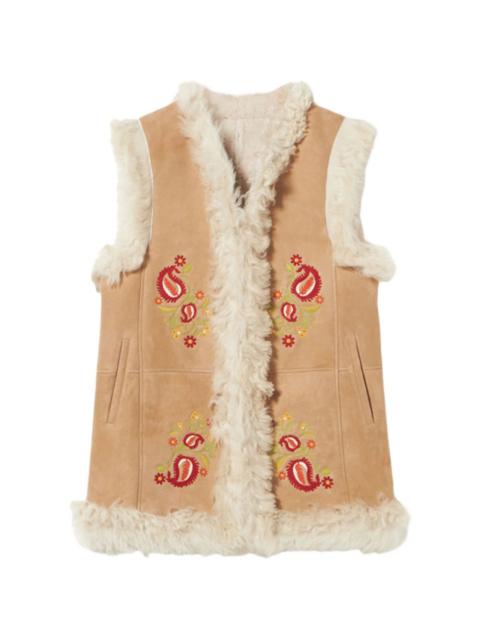 Donna floral-embroidery shearling vest