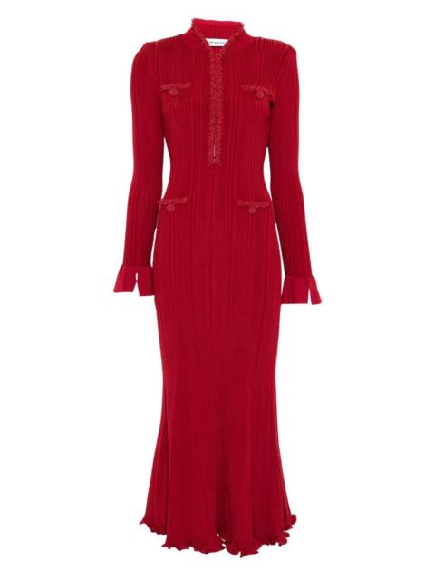 beaded-trim ribbed midi dress