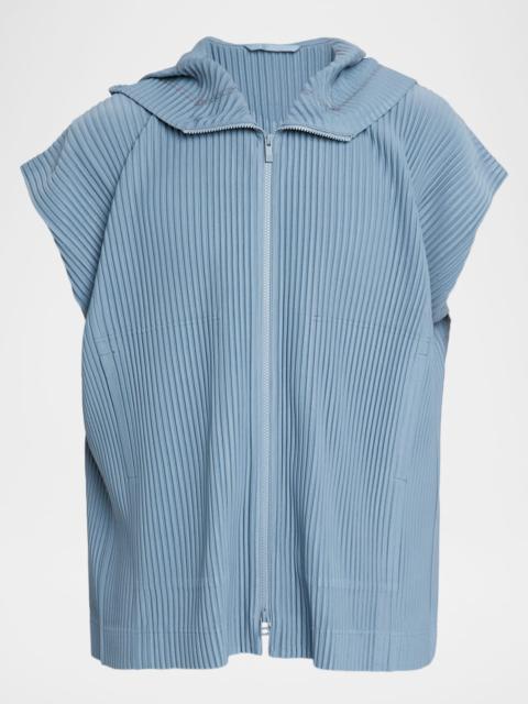 Men's Monthly Colors August Pleated Hooded Cap-Sleeve Jacket