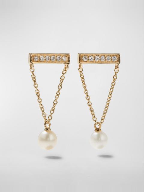 14k Diamond Bar & Pearl Earrings
