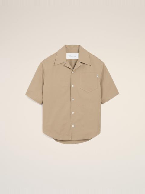 BEIGE COTTON SHORT SLEEVE CAMP COLLAR WIDE SHIRT
