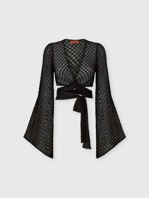 Wrap top in lamé viscose with raschel workmanship