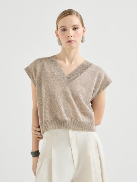 Linen and cotton Diamond yarn sweater with short sleeves