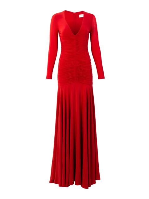Lina Gathered Silk-Blend Maxi Dress red