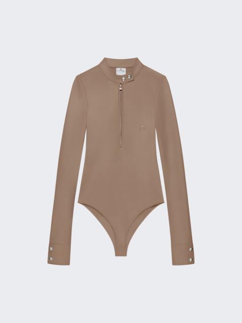 Biker Crepe Jersey Zipped Bodysuit Mocha