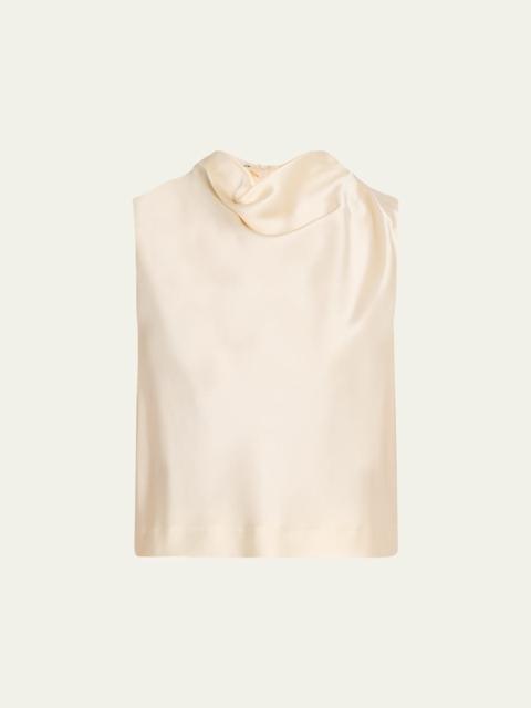 Cropped Satin Cowl-Neck Top