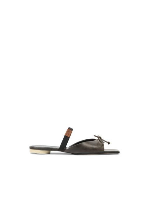square bow leather sandals