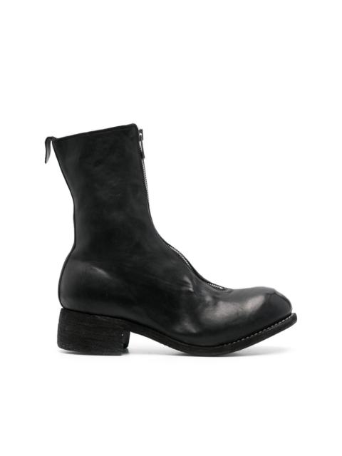 front-zip leather boots