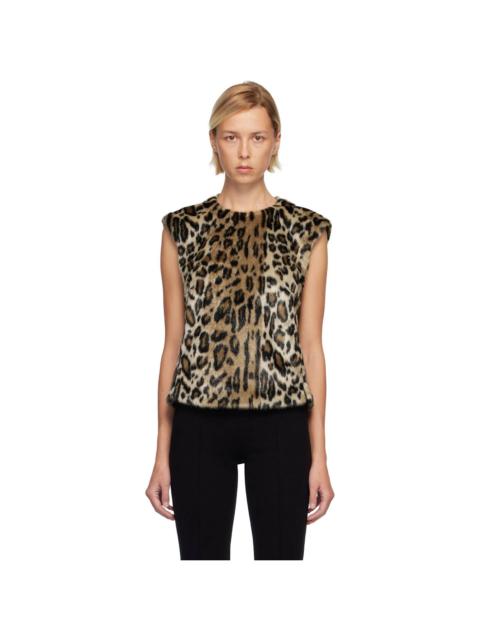Beige & Black Leopard Sleeveless Faux-Fur Top