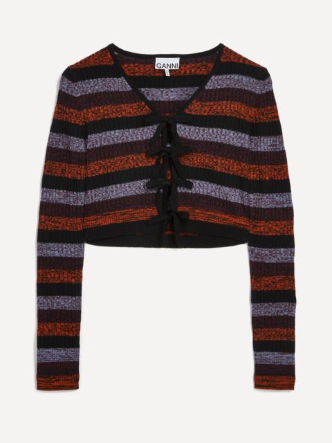 Striped Merino Ribbed Cropped Cardigan