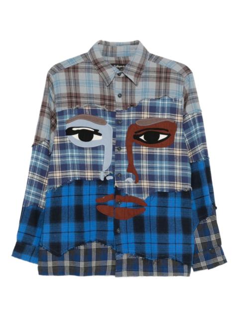face-appliqué patchwork shirt