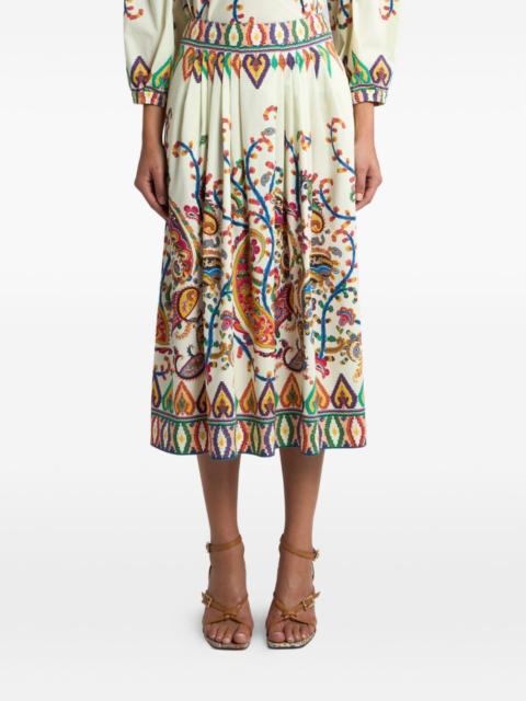 floral paisley-print pleated midi skirt