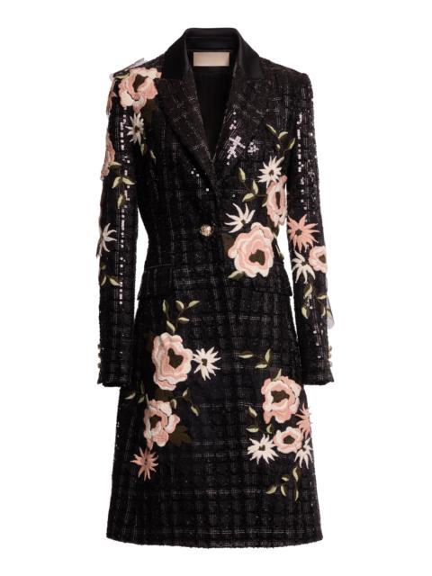 Tweed Floral Embroidered Coat black