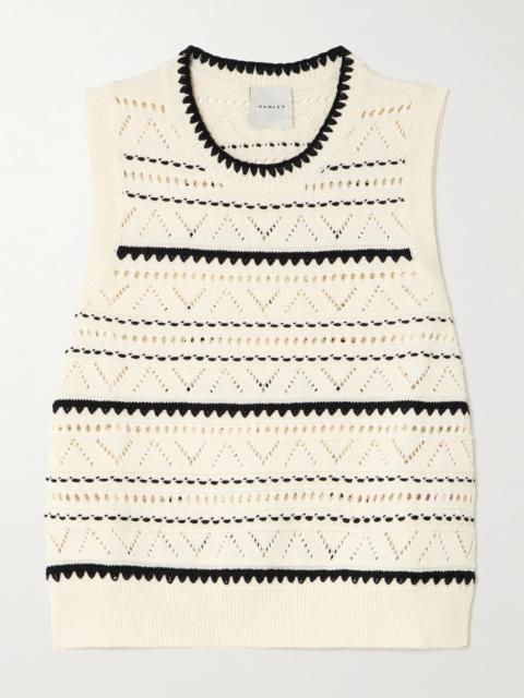 Athena Two-tone Pointelle-knit Cotton Vest