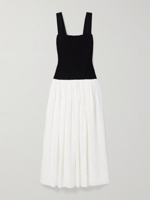 Stretch-knit And Gathered Linen-blend Midi Dress