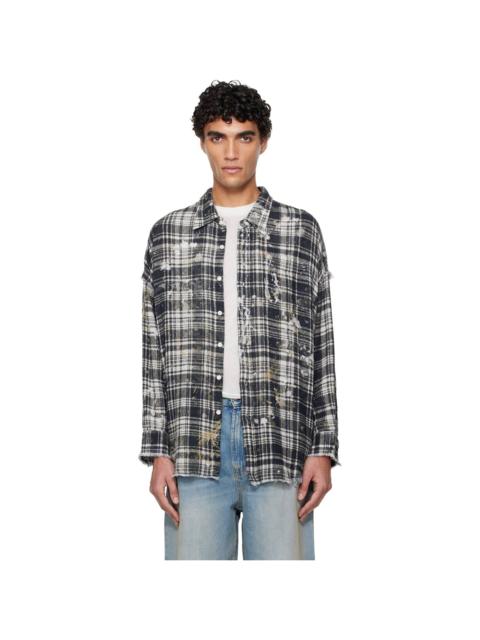 Black Shredded Seam Drop Neck Shirt